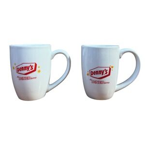 Denny's Coffee Mugs Unisex Set of 2 White Ceramic Diner Logo Graphic